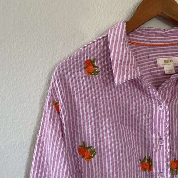Anthropologie Maeve Embroidered Orange Pink Striped Button Down Shirt Women’s XL - Picture 7 of 16